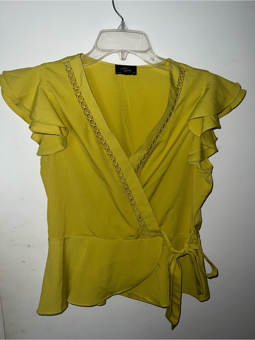 Yellow Wrap Blouse with Ruffle Sleeves -
